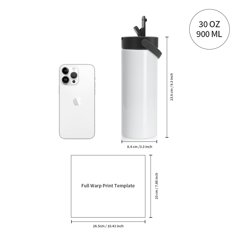 Wholesale Sublimation Water Bottle Blanks Bulk Sports Wide Mouth Vacuum Insulated Straight Tumblers with Flip Straw and Portalbe Handle(2 Size) 8 Pack & 24 Pack