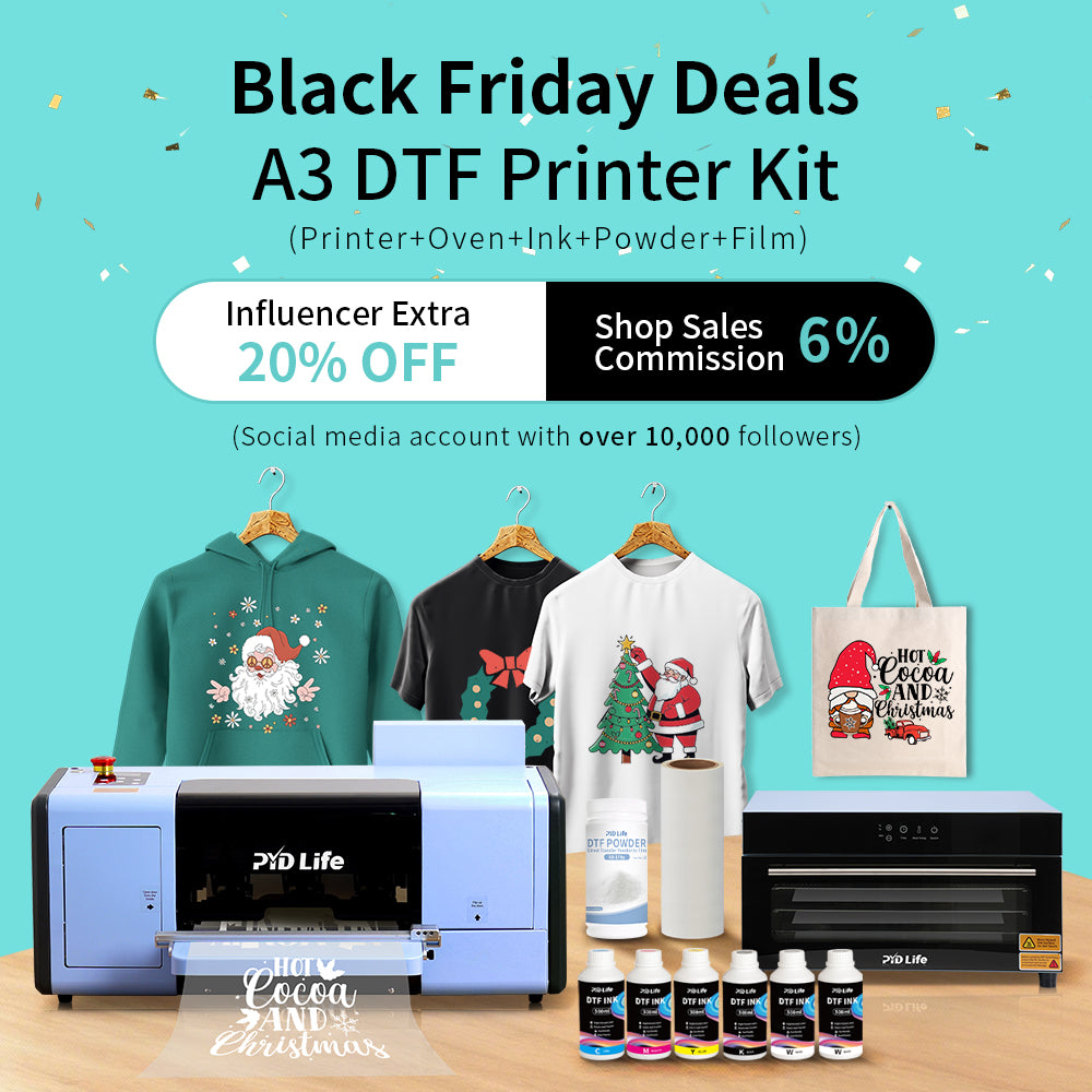 DTF Starter Kit Bundle with DTF Printer A3 Transfer Printing Machine, DTF Dryer Oven,One Roll 11.8" x 328ft DTF Film,500 ml x 6 DTF Ink,600g DTF Powder