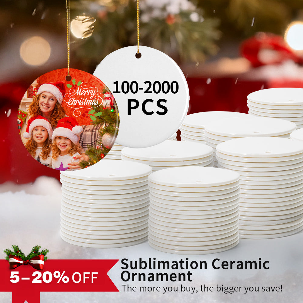 Wholesale Sublimation Ceramic Ornament Blanks with Gold String 2 Sides Printable Round for Easter Christmas Home Decor( 100 PCS -2000 PCS)