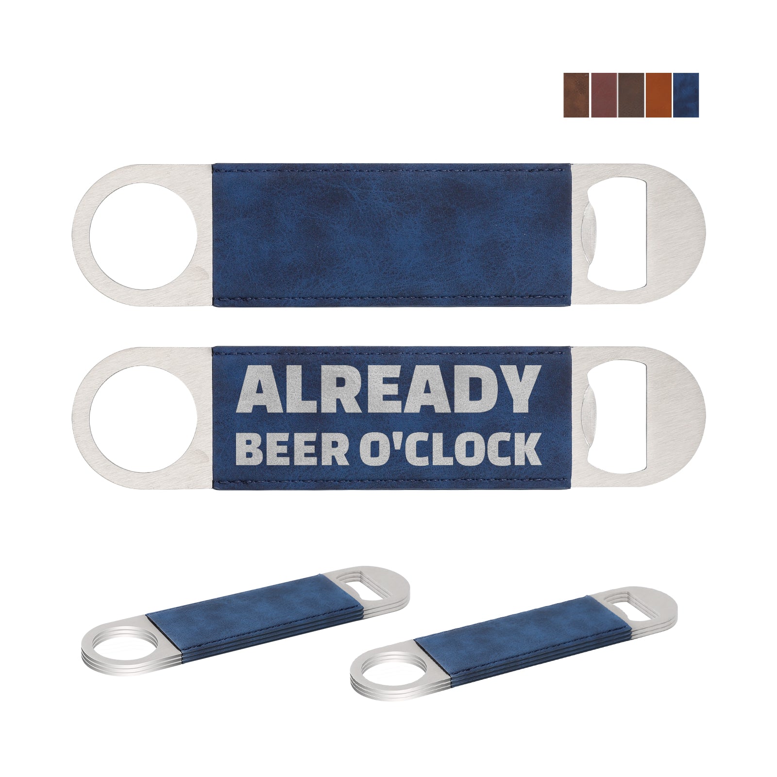 Craft Blanks Stainless Steel Bottle Opener with Leather Cover for Custom Laser Engraving, 1.6 x 7 inches Rec, 5 color options, 8 Pack