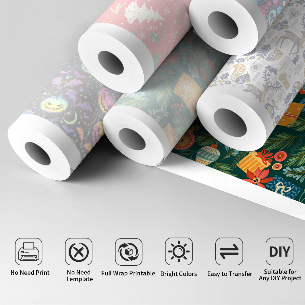 Wholesale Christmas Wrapping Paper Roll Sheets Christmas 15.7 in x 40 ft for Christmas Gifts Packing,Sublimation Transfer Paper for Sublimation Blanks,5 Design Options,10 rolls mix