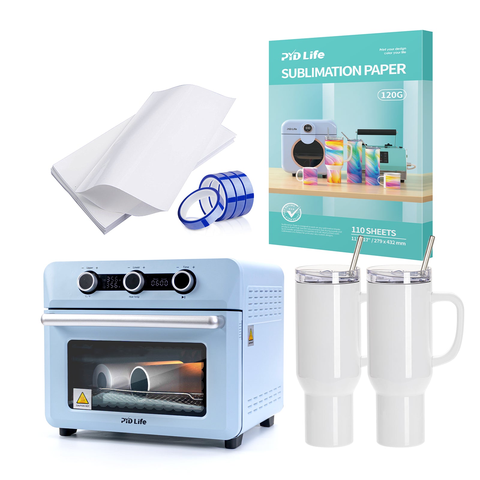 Starter Package 5 Pro Mini Tumbler Heat Press 11 oz 15 oz oz Sublimation  Ceramic Coffee Mugs,Thermal Tapes, and Sublimation Paper
