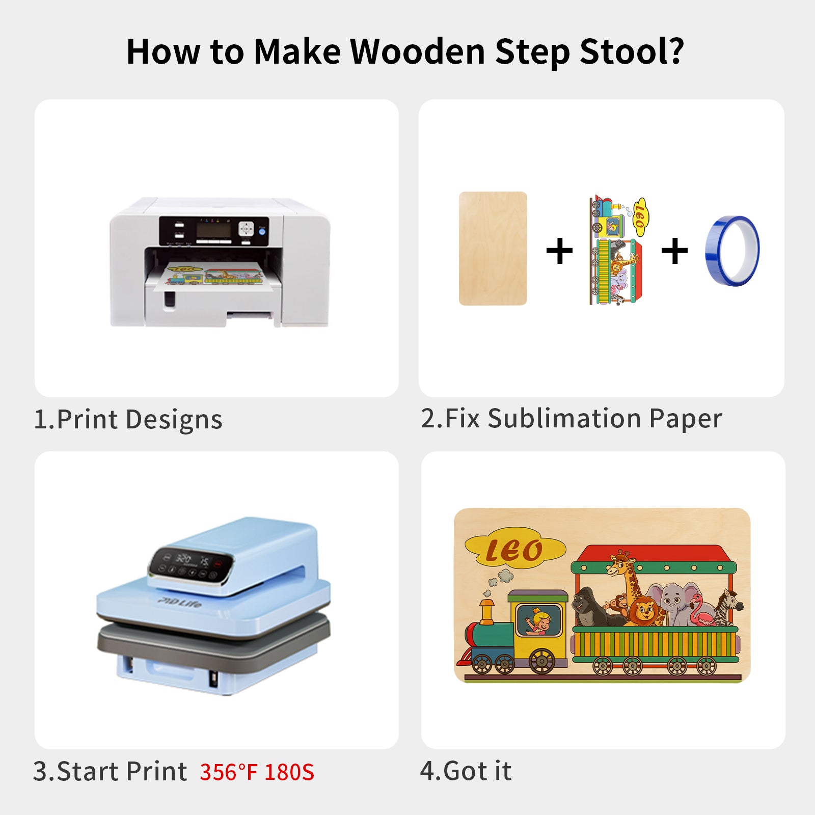 Wholesale Sublimation Wooden Step Stools Blanks 15.7" x 9" x 6.6" for Adults Kids Bedroom Bathroom 4 Pack