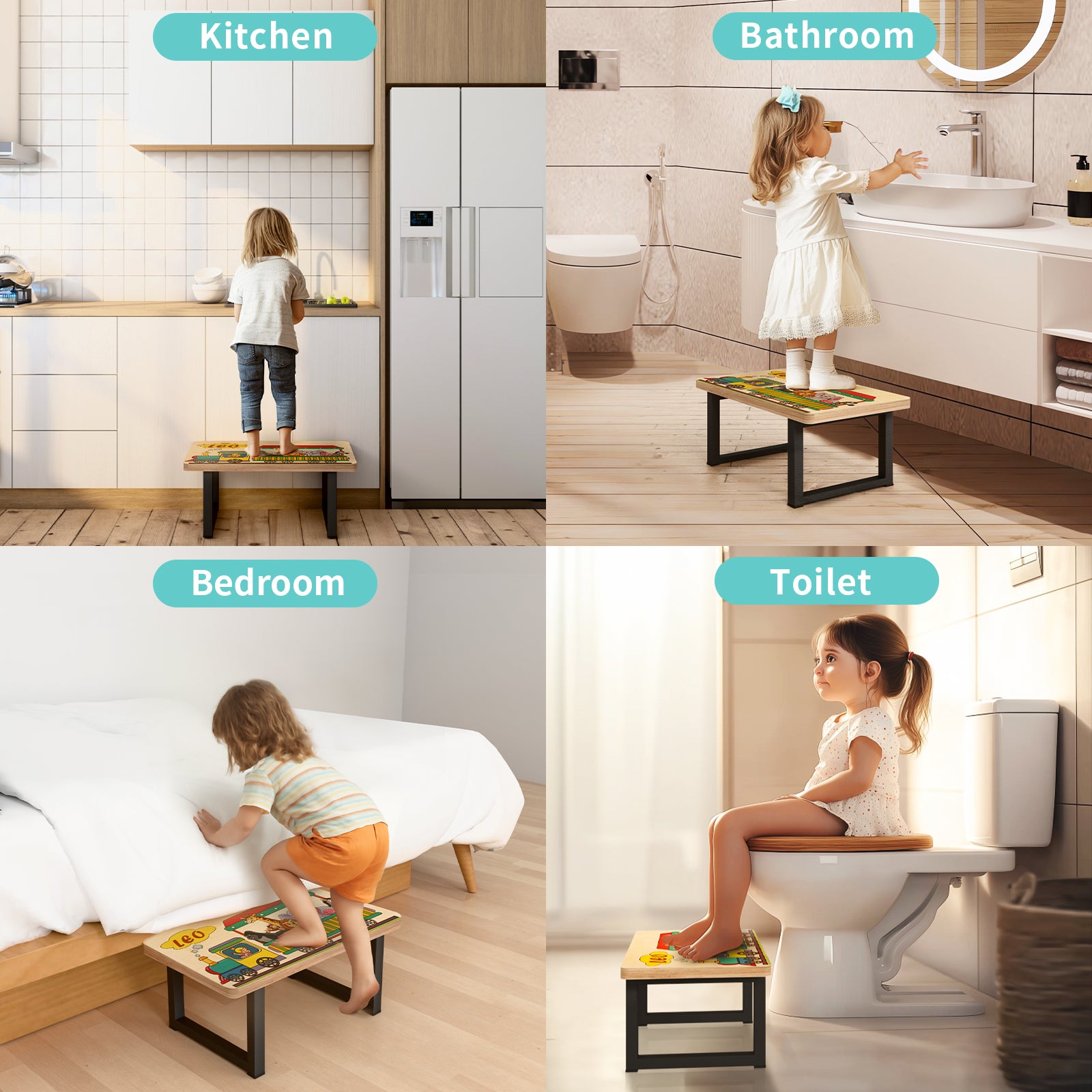 Wholesale Sublimation Wooden Step Stools Blanks 15.7" x 9" x 6.6" for Adults Kids Bedroom Bathroom 4 Pack