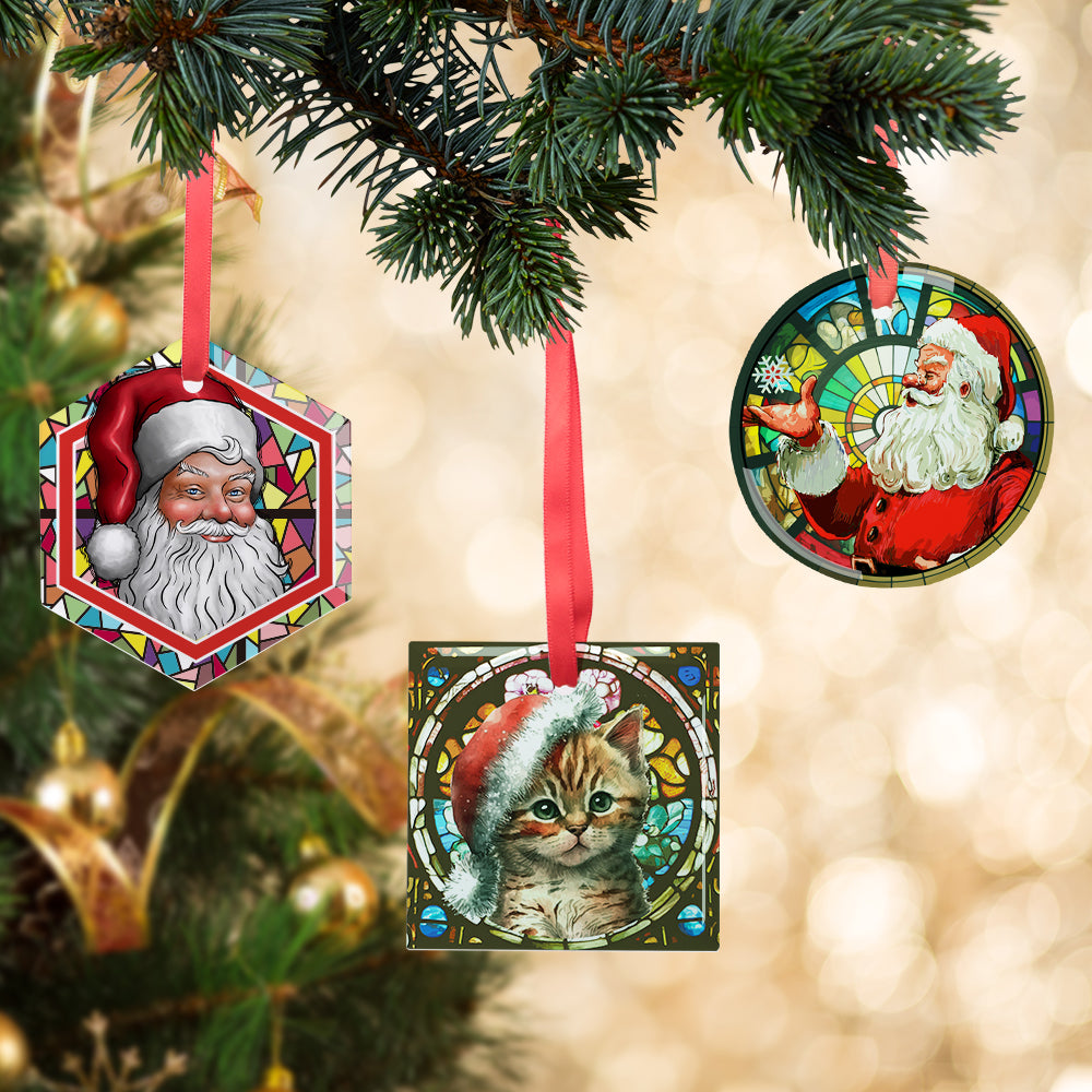 Wholesale Sublimation Glass Ornament Blanks Round 3 Inch with Red Ribbon Bulk for Easter Christmas Home Decor 48 PCS & 120 PCS & 240 PCS