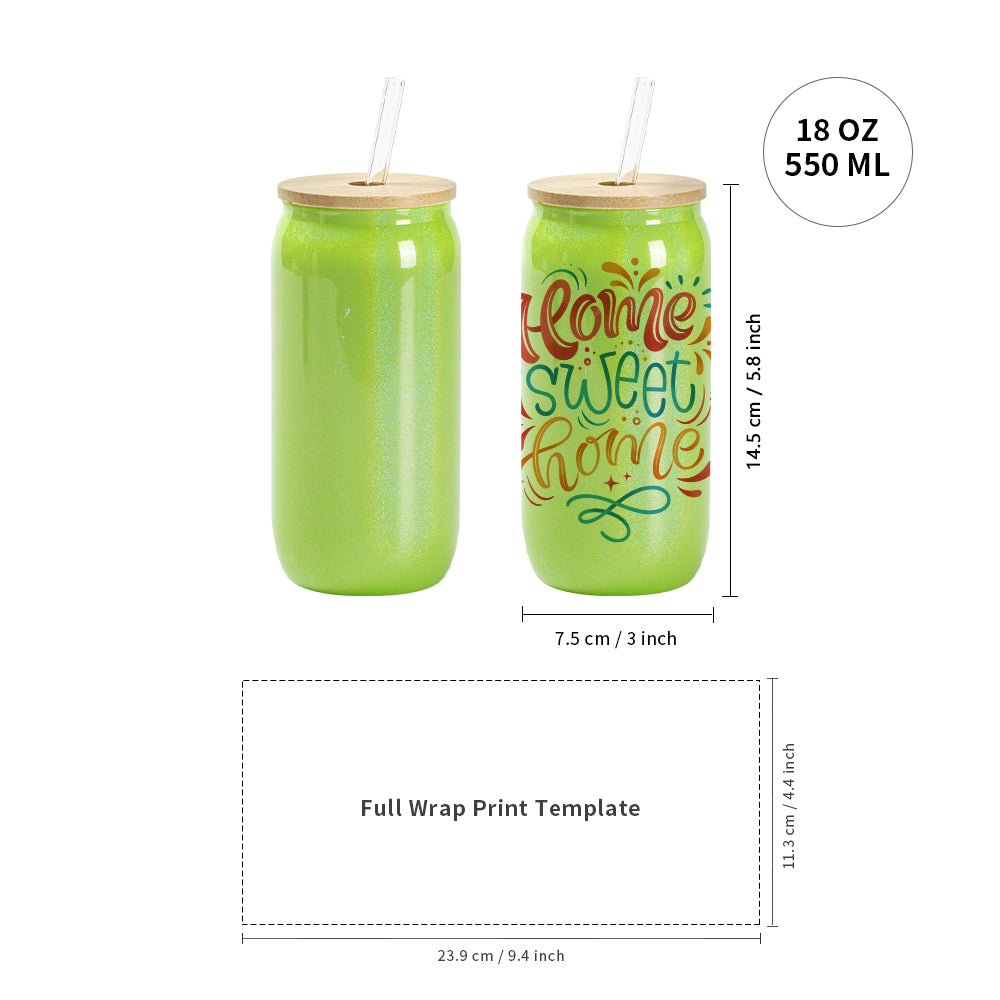 Sublimation Iridescent Glass Can Tumbler Glitter Color with Bamboo Lid and Glass Straw 18 OZ 6 Pack