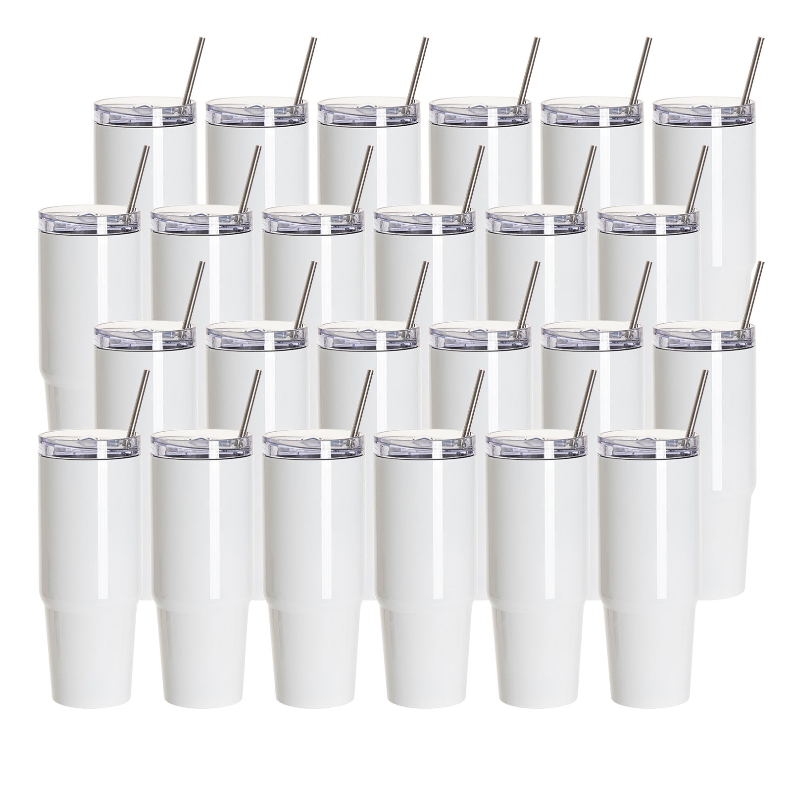 Wholesale Sublimation Travel Tumblers White With Metal Straw And Screw Top Leak-Proof Slide Lid 30 OZ 24 Pieces