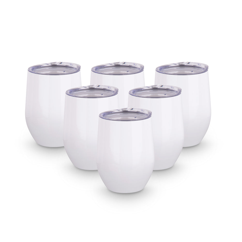Wholesale 12oz Sublimation Wine Tumbler Cups Glossy White with Direct Drink Lid 12 Pack & 36 Pack & 72 Pack
