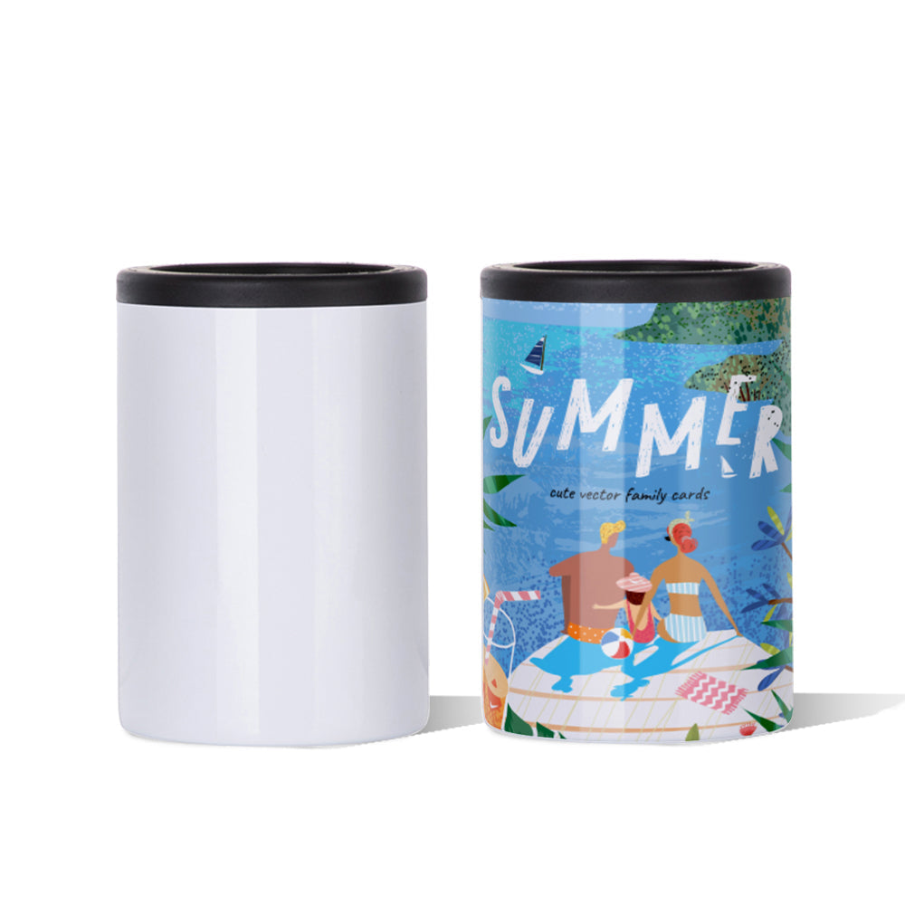 Wholesale 12 OZ Sublimation Cold Drink Short Can Cooler Bulk Buy Stainless Steel Insulator White 8 Pack & 24 Pack & 48 Pack