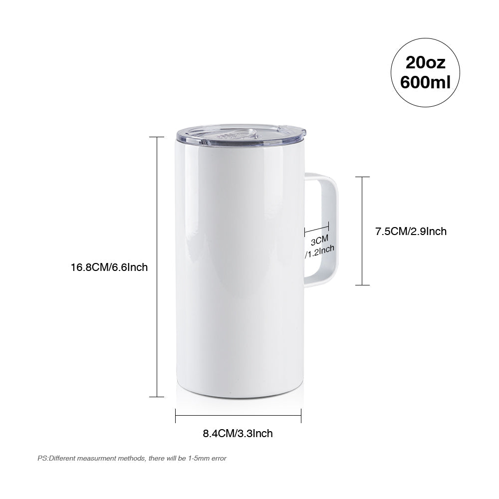 Wholesale 20 OZ Sublimation Blanks Tumblers with Handle White Stainless Steel Coffee Mugs 32 Pack