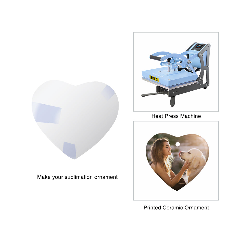 Wholesale Sublimation Ceramic Ornament with Gold String 2 Sides Printable Heart 50 PCS & 100 PCS & 250 PCS