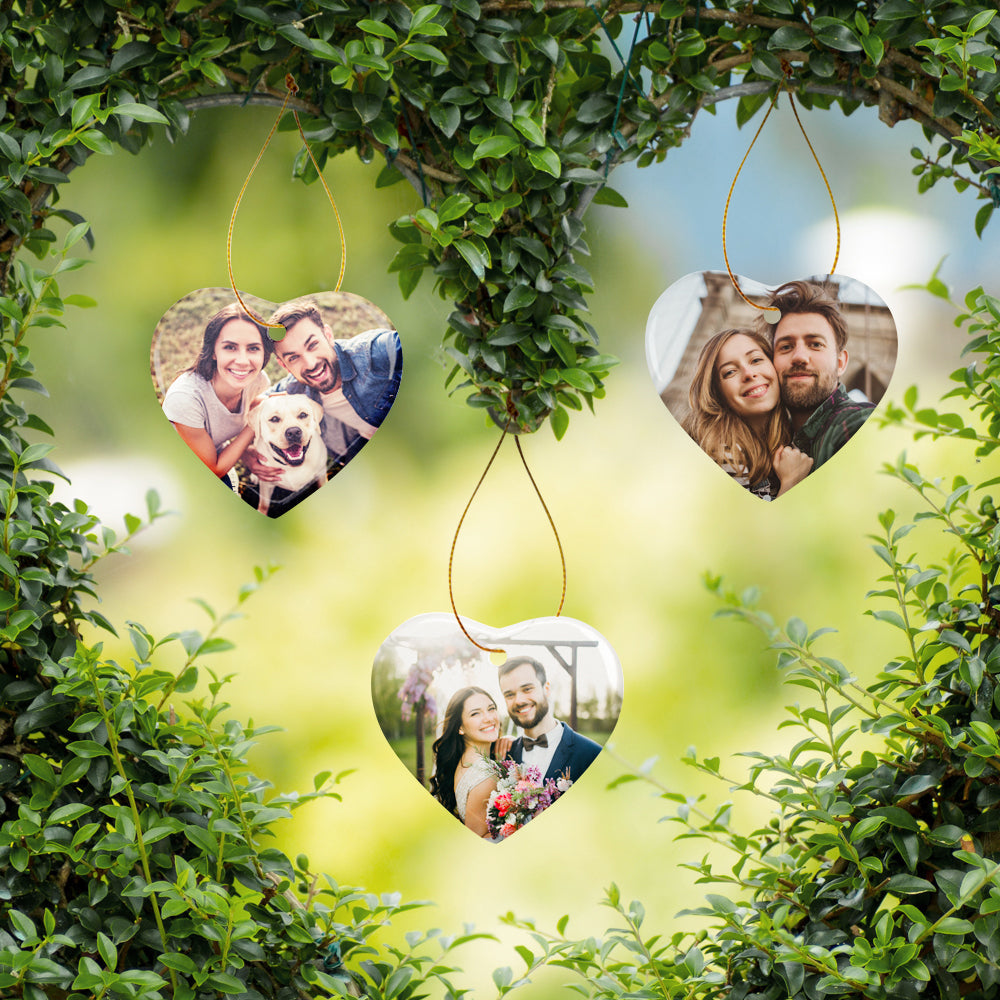 Wholesale Sublimation Ceramic Ornament with Gold String 2 Sides Printable Heart 50 PCS & 100 PCS & 250 PCS