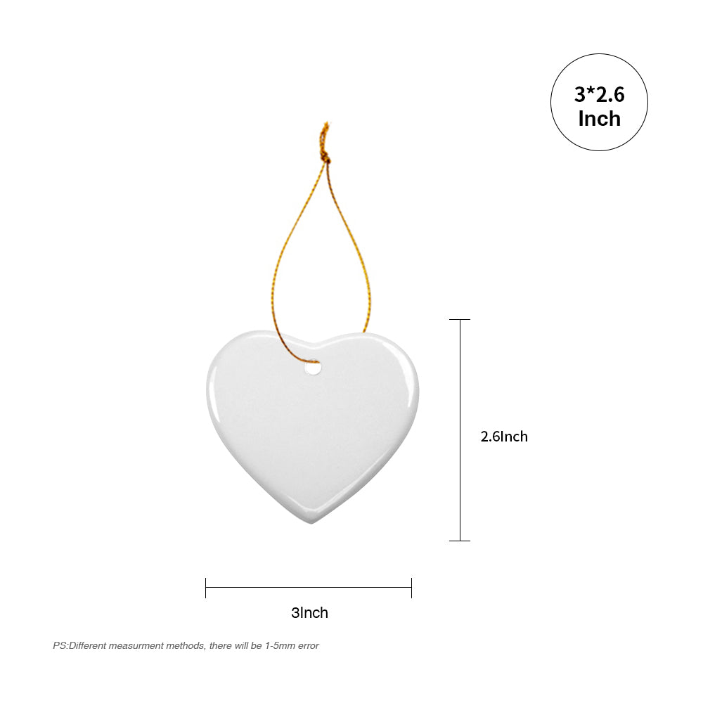 Wholesale Sublimation Ceramic Ornament with Gold String 2 Sides Printable Heart 50 PCS & 100 PCS & 250 PCS