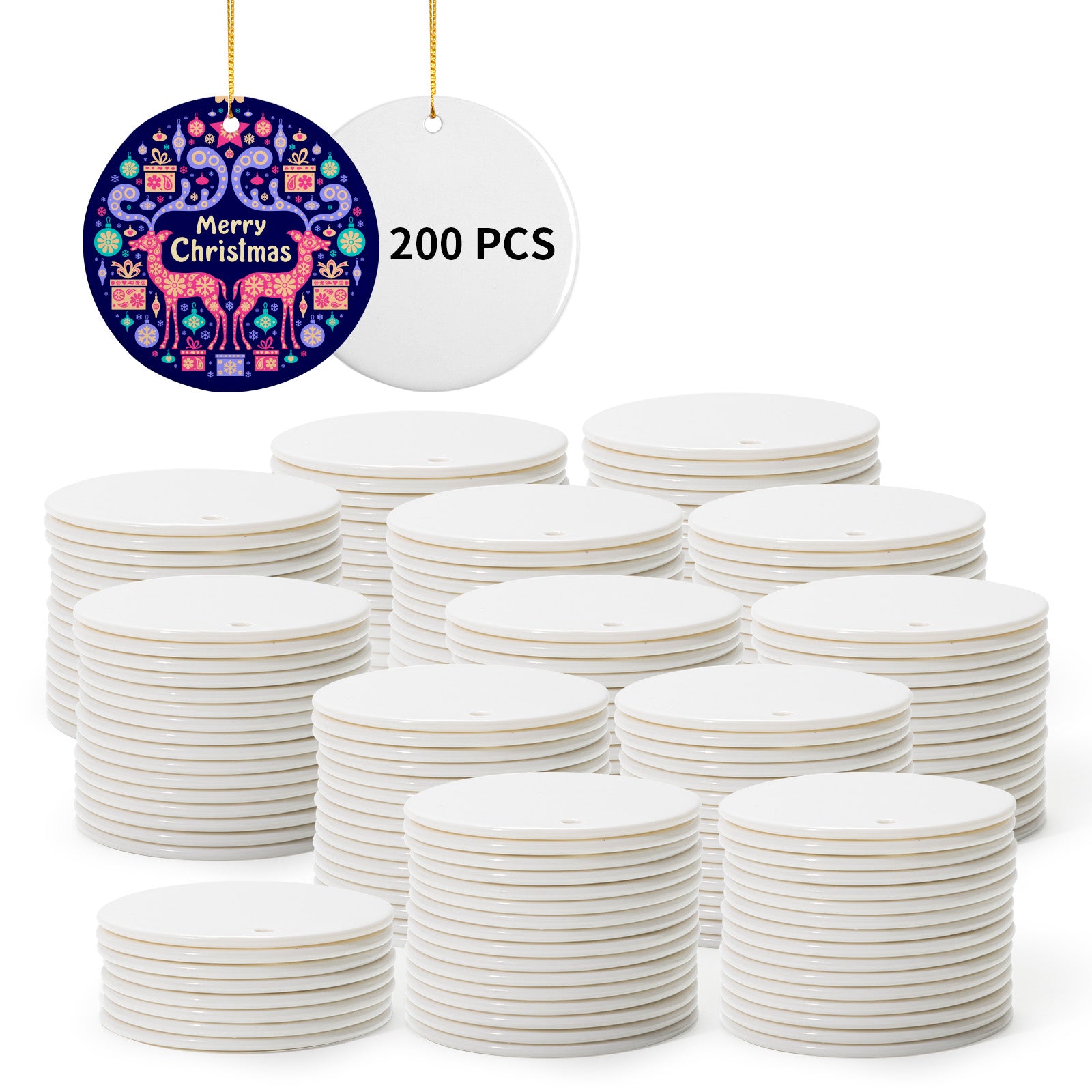 Wholesale 200 PCS Sublimation Ceramic Ornament Blanks with Gold String 2 Sides Printable for Easter Christmas Home Decor