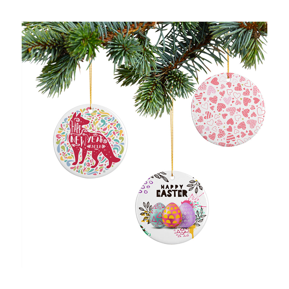 Wholesale 100 PCS Sublimation Ceramic Ornament Blanks with Gold String 2 Sides Printable Round for Easter Christmas Home Decor