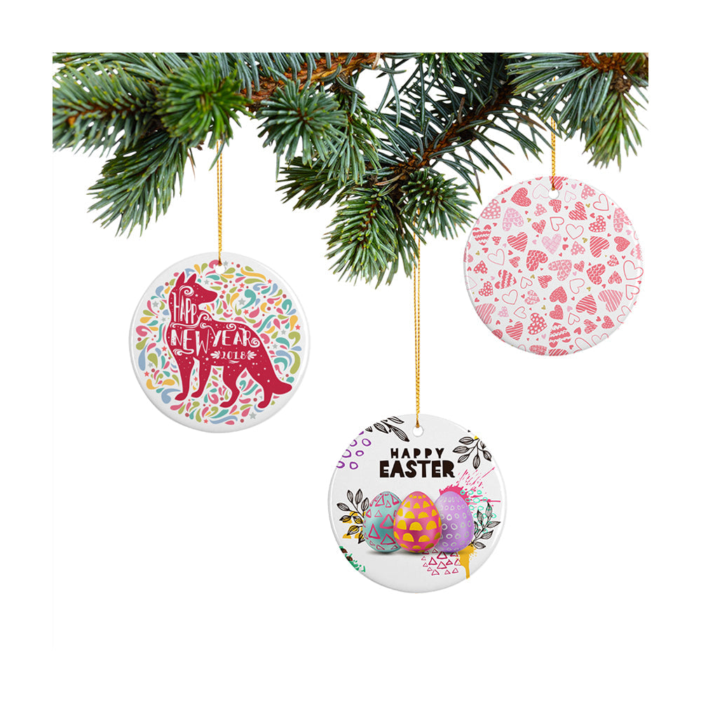 Wholesale 200 PCS Sublimation Ceramic Ornament Blanks with Gold String 2 Sides Printable for Easter Christmas Home Decor