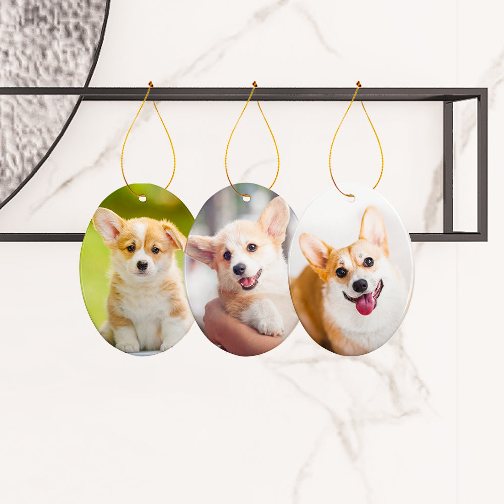 Wholesale Sublimation Ceramic Ornament Blanks with Gold String Oval 2 Sides Printable for Easter Christmas Hanging Home Decor 50 PCS & 100 PCS