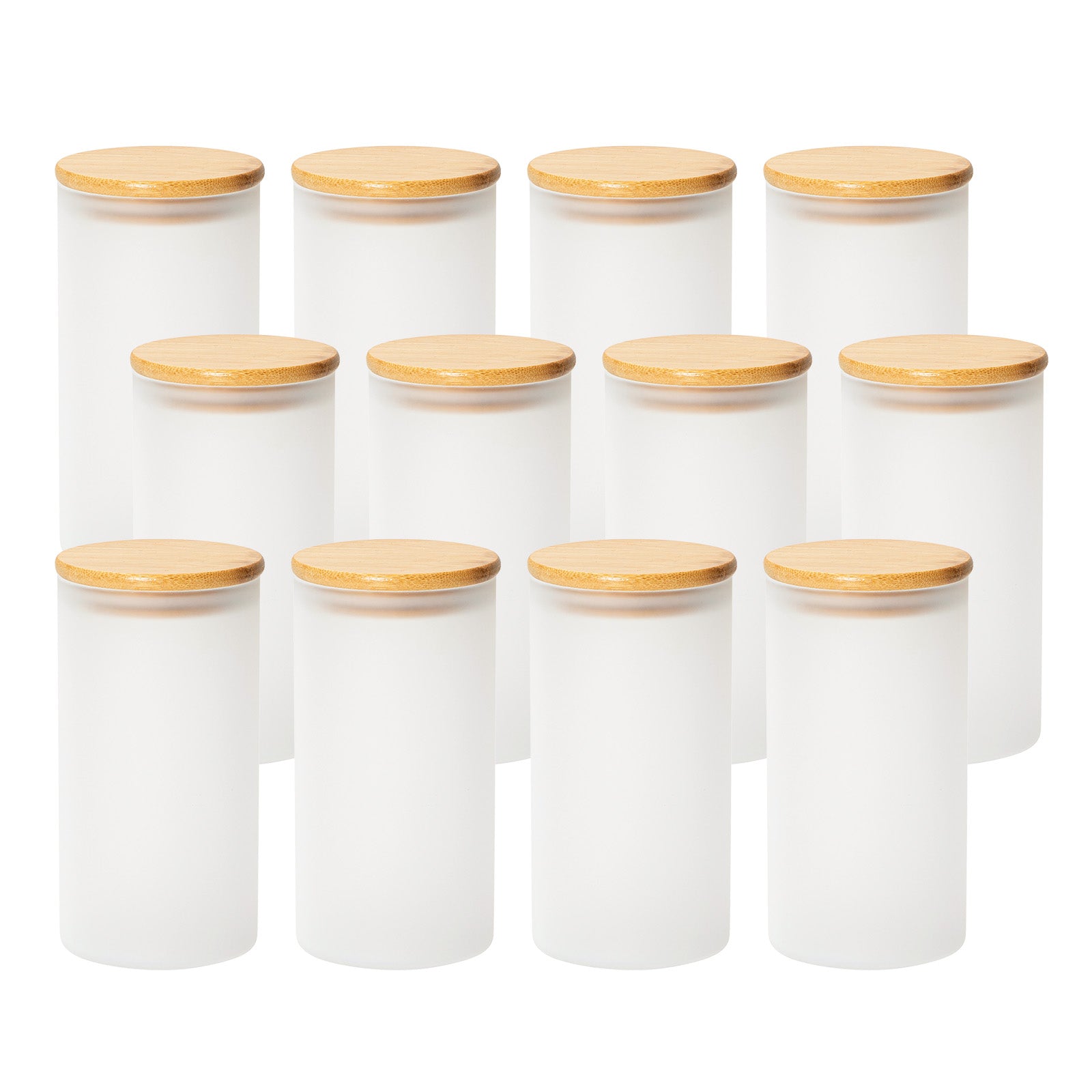 Wholesale Sublimation Glass Storage Jar Frosted White with Bamboo Lid 25oz 4 Pack & 12 Pack