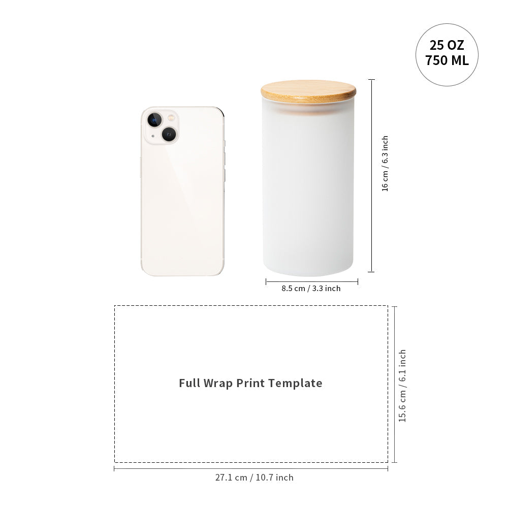 Wholesale Sublimation Glass Storage Jar Frosted White with Bamboo Lid 25oz 4 Pack & 12 Pack