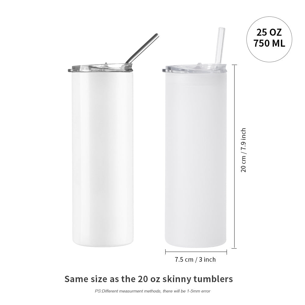 Wholesale 25 OZ Sublimation Glass Tumbler Blanks Straight Frosted with Slide Lid and Glass Straw 12 Pack & 36 Pack & 72 Pack