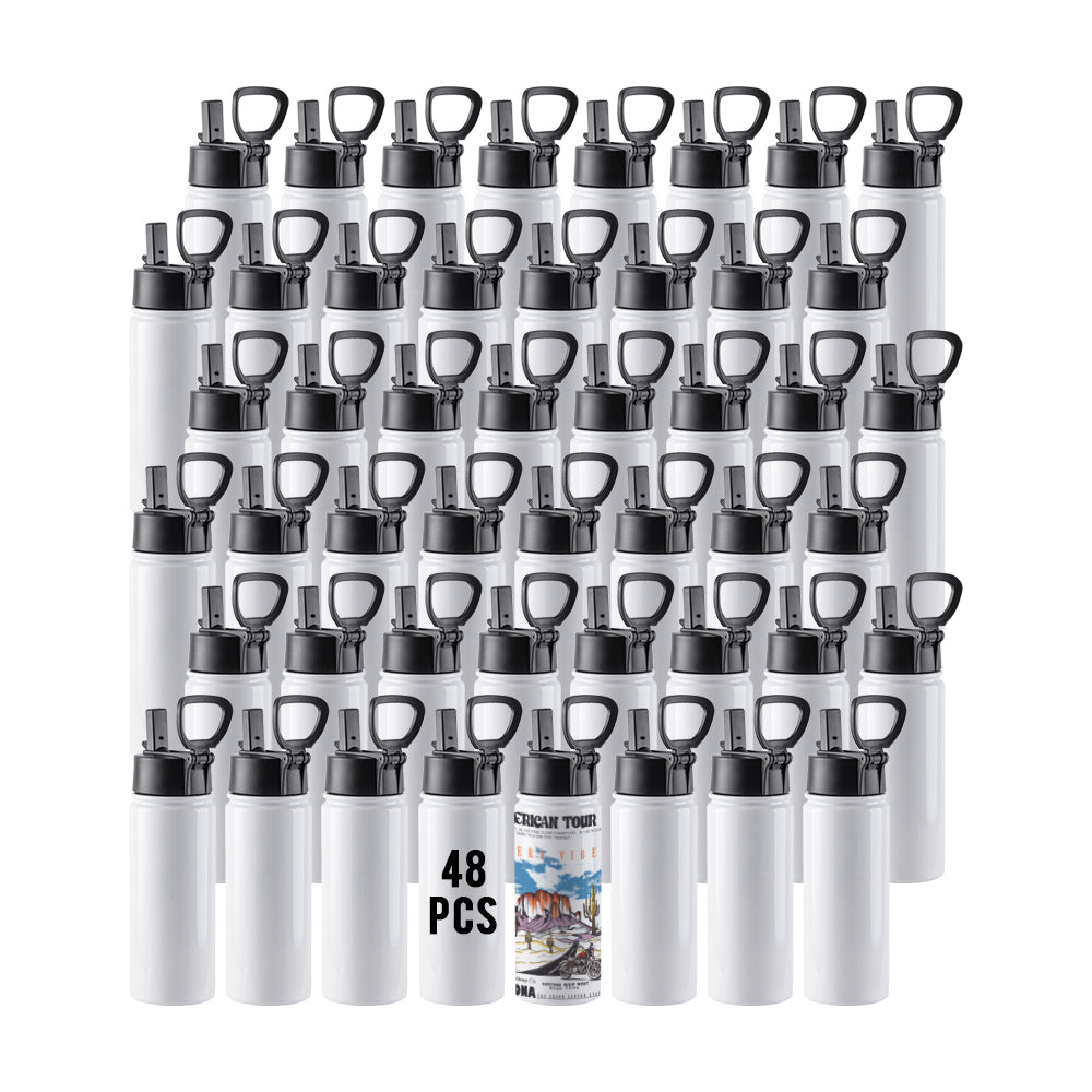 Wholesale 18 OZ Sublimation Water Bottles Bulk White with Wide Mouth Handle Cap and Straw 8 Pack & 24 Pack & 48 Pack