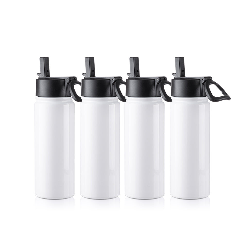 Wholesale 18 OZ Sublimation Water Bottles Bulk White with Wide Mouth Handle Cap and Straw 8 Pack & 24 Pack & 48 Pack