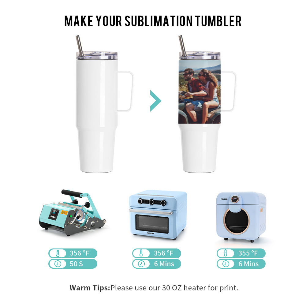 Wholesale 36 OZ Sublimation Travel Tumblers White With Handle, Metal Straw And Screw Top Leak-Proof Slide Lid 8 Pack & 24 Pack & 48 Pack