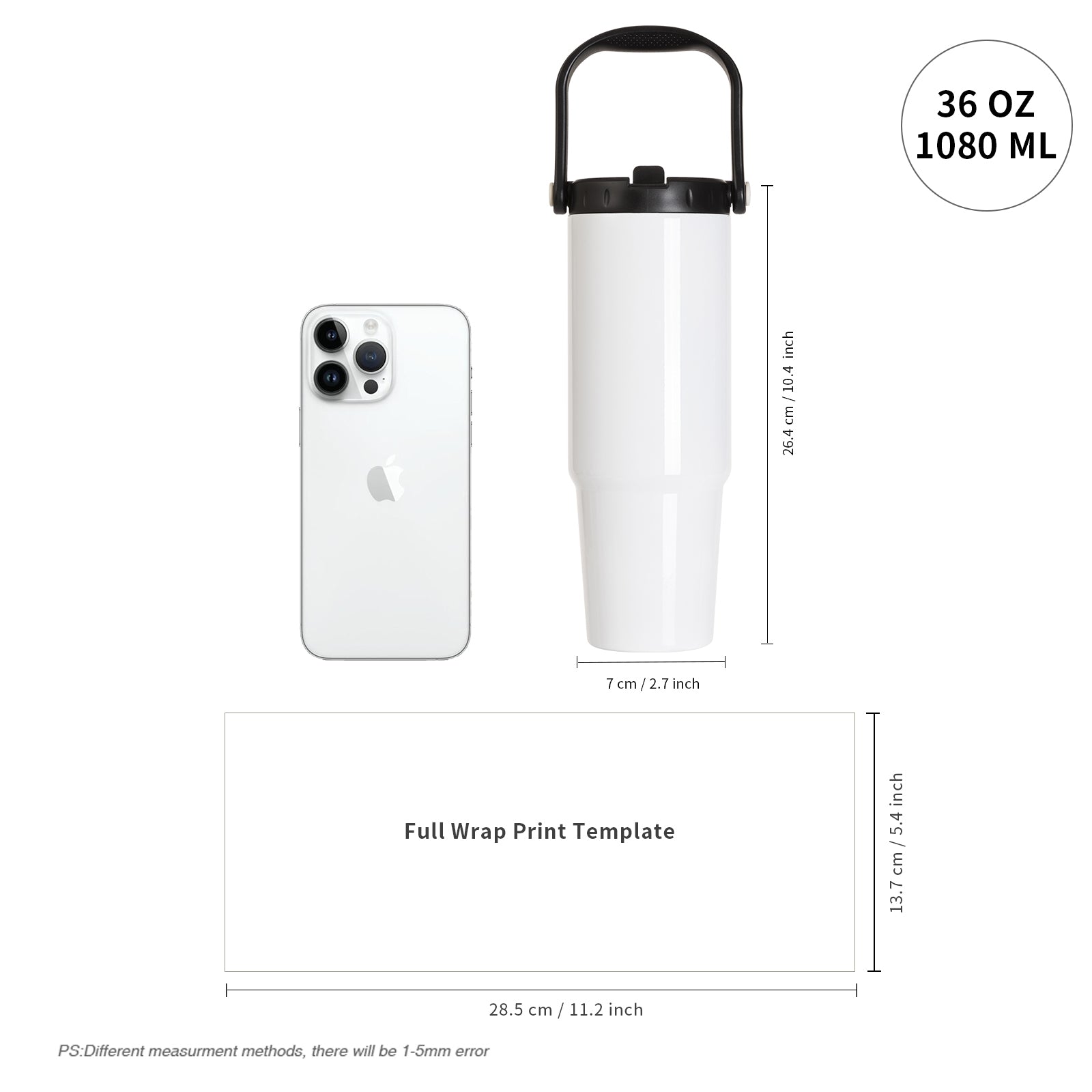 Wholesale Sublimation Adventure Tumblers White With Large Handle Cap and Straw 36 OZ 8 Pack & 24 Pack & 48 Pack