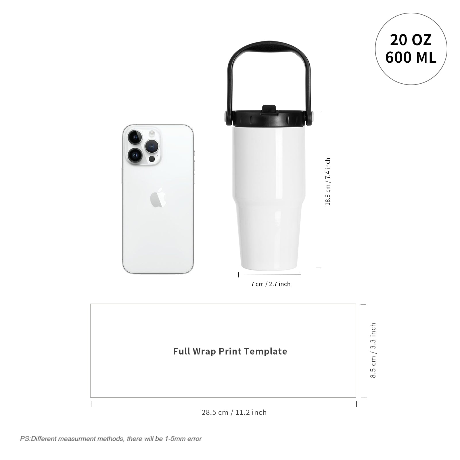 Sublimation Adventure Tumblers White With Large Handle Cap and Straw 20 OZ 8 Pack& 24 Pack & 48 Pack