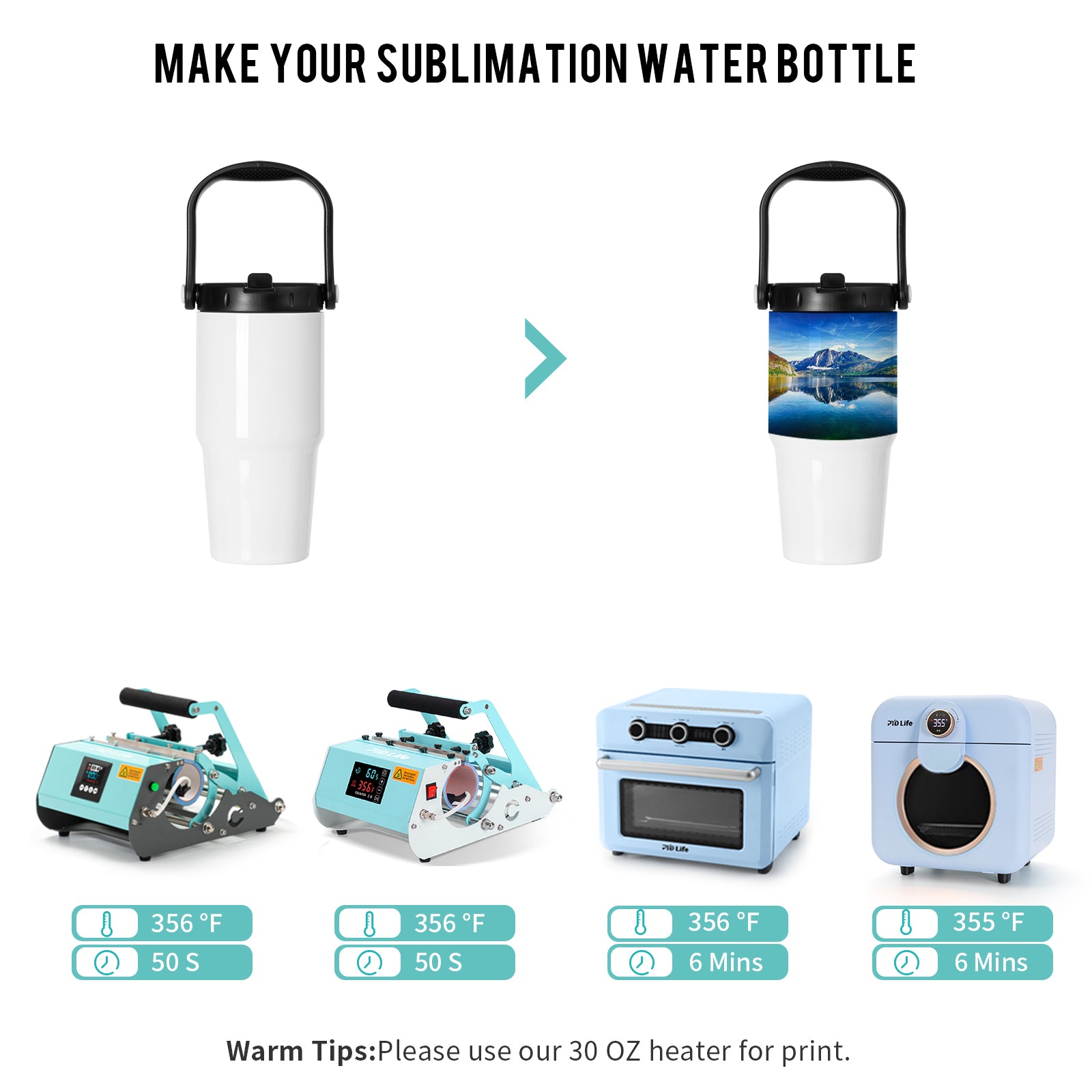 Sublimation Adventure Tumblers White With Large Handle Cap and Straw 20 OZ 8 Pack& 24 Pack & 48 Pack