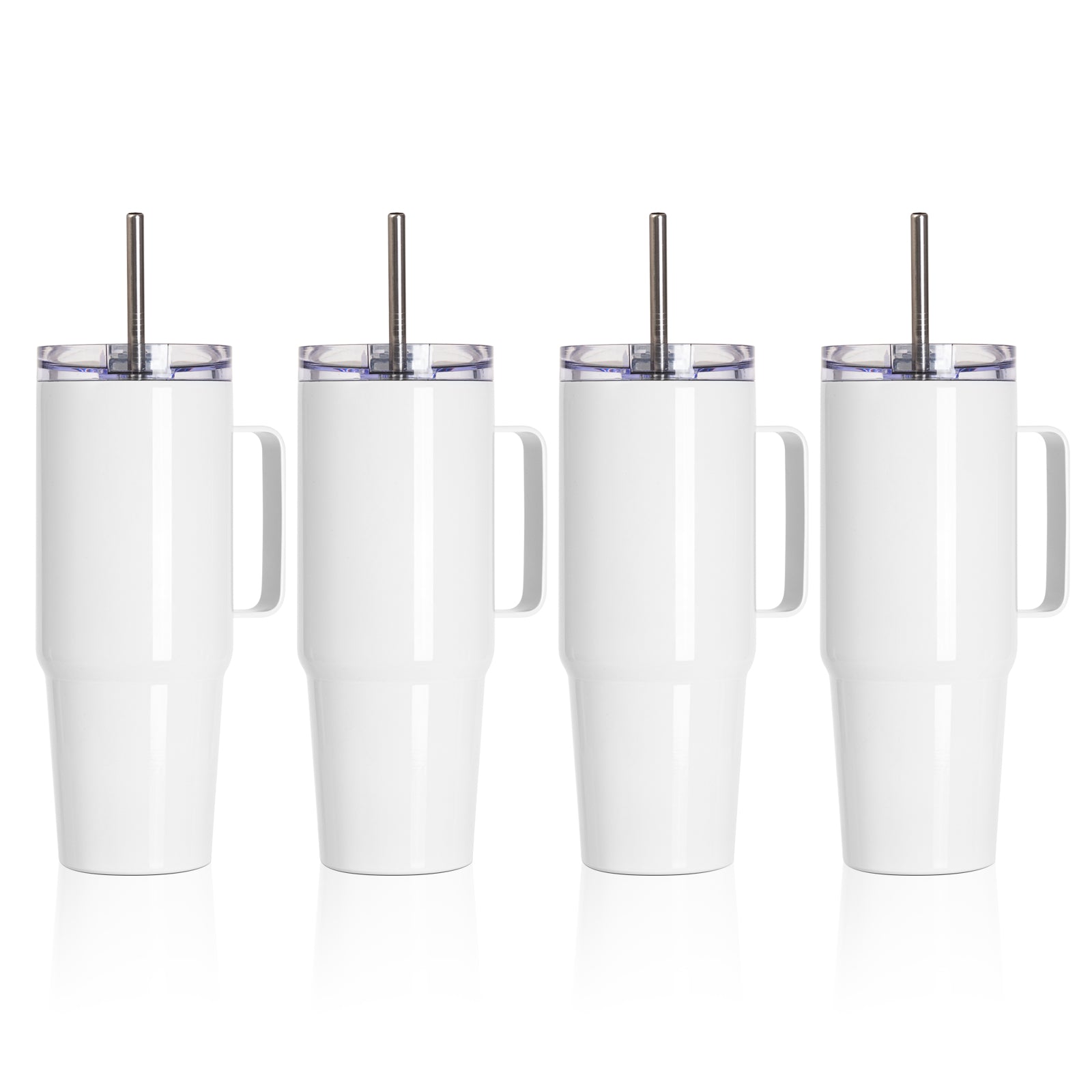 Wholesale Sublimation Travel Tumblers White With Handle, Metal Straw And Screw Top Leak-Proof Slide Lid 30 OZ 8 Pack & 24 Pack & 48 Pack