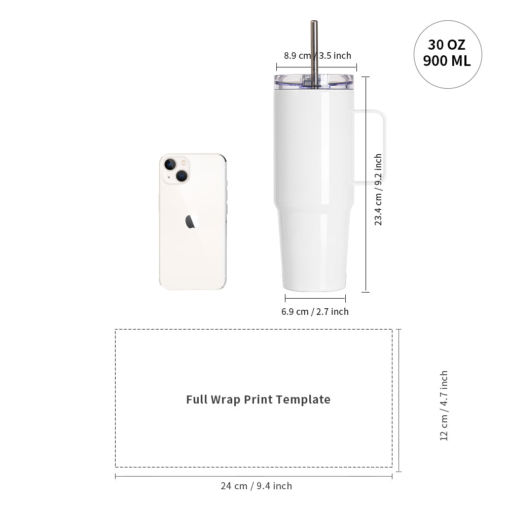 Wholesale Sublimation Travel Tumblers White With Handle, Metal Straw And Screw Top Leak-Proof Slide Lid 30 OZ 8 Pack & 24 Pack & 48 Pack
