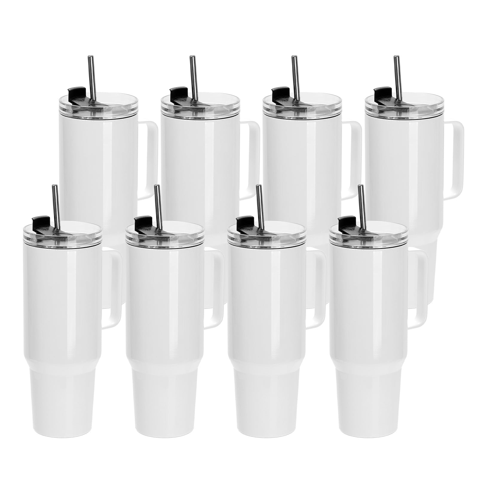 Wholesale 40 OZ Adventure Tumblers White With Metal Handle, Metal Straw & Swivel Lid 4 Pack & 12 Pack & 24 Pack
