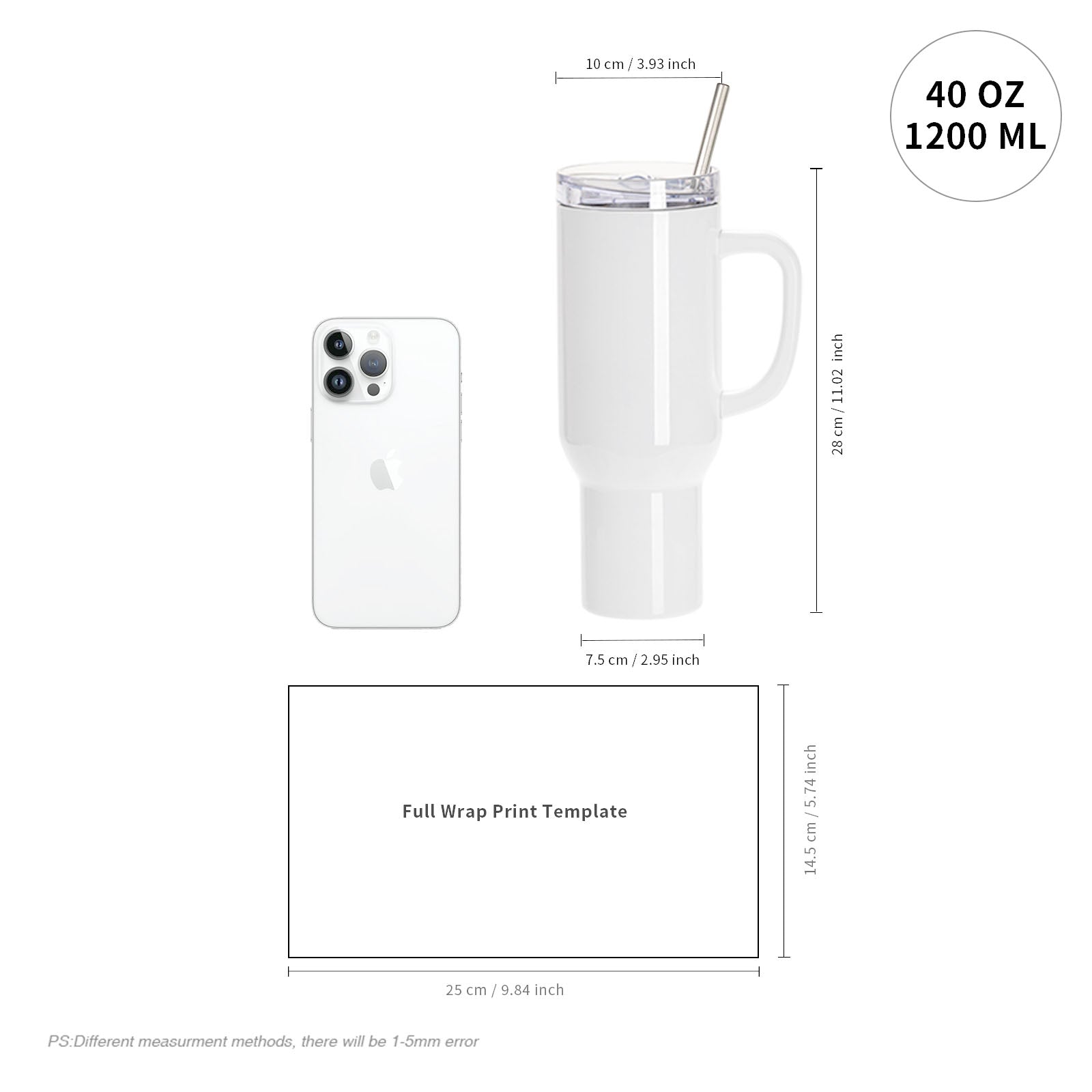 Wholesale 40 OZ Sublimation Blanks Tumblers Bulk with Removeable Handle Plastic,Leakproof Lid and Stainless Straws 4 Pack & 24 Pack & 48 Pack