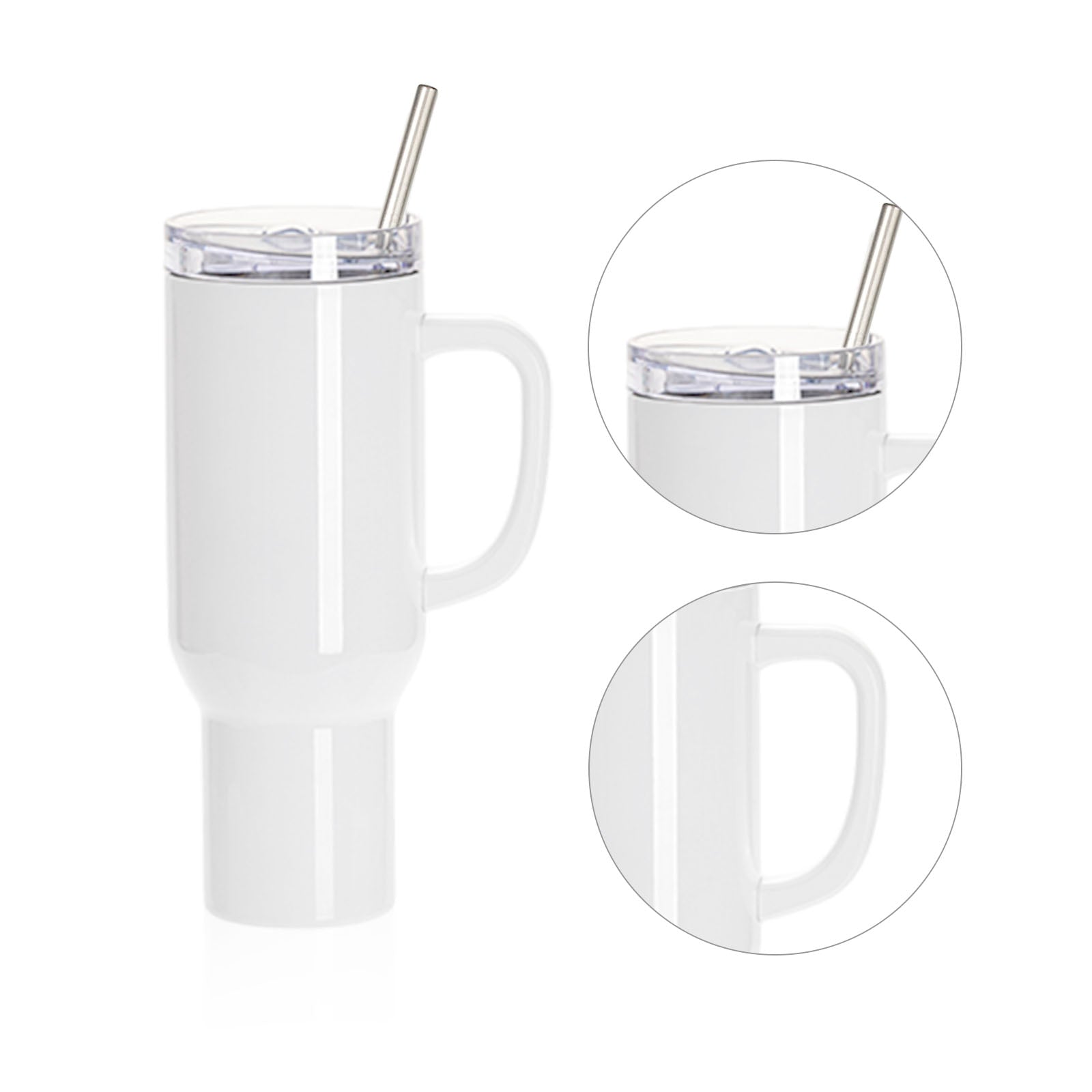 Wholesale 40 OZ Sublimation Blanks Tumblers Bulk with Removeable Handle Plastic,Leakproof Lid and Stainless Straws 4 Pack & 24 Pack & 48 Pack