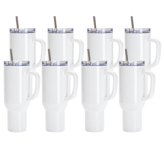 Wholesale 40 OZ Sublimation Tumblers with Removeable Handle Plastic,Leakproof Lid and Stainless Straws 2 Pack & 8 Pack & 24 Pack