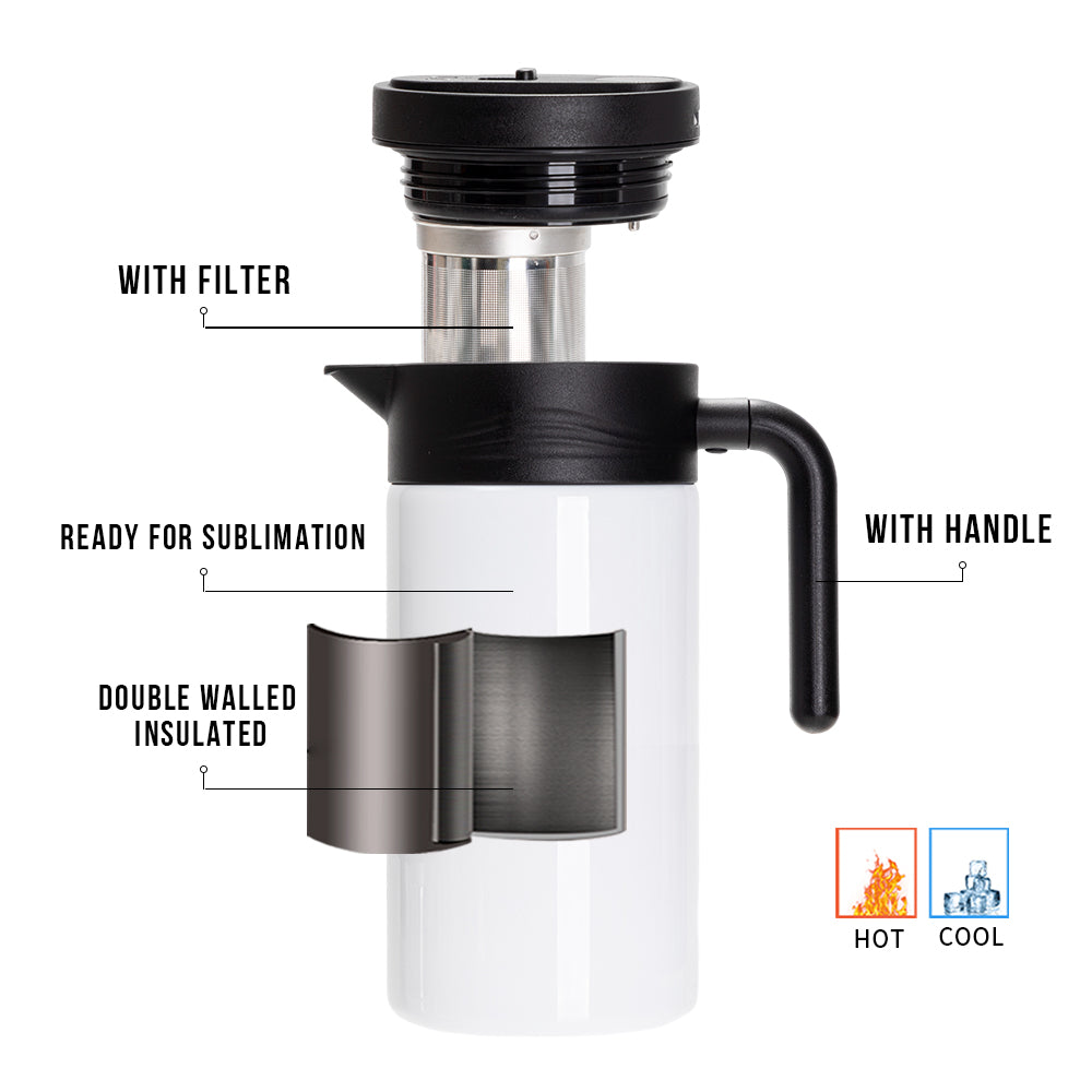 Wholesale 50 OZ 1.5 Liter Sublimation Thermal Insulated Coffee Carafe Pot with Filter White 2 Pack & 12 Pack & 24 Pack