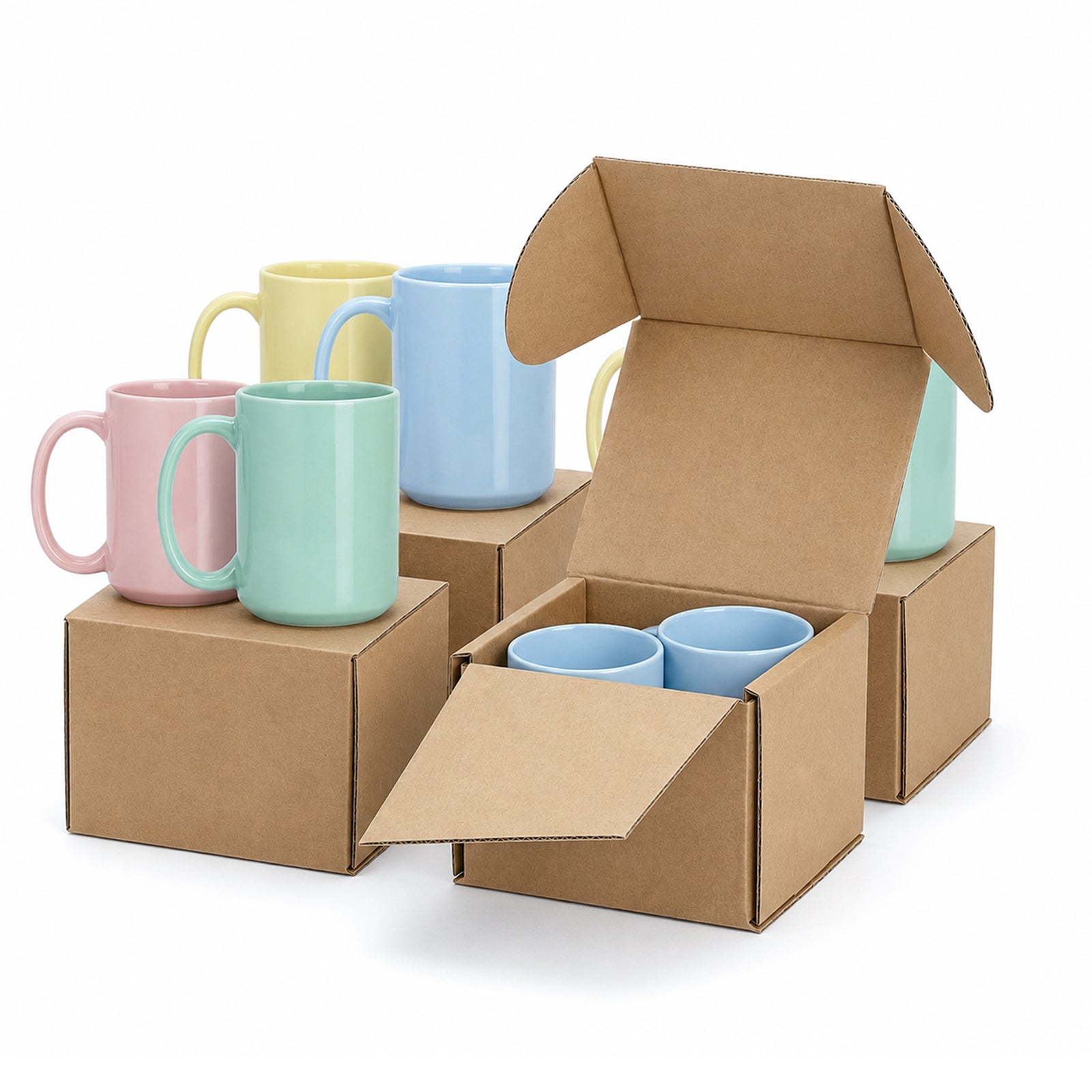Wholesale 8 Pack Sublimation Mugs 15 OZ Mixed Macaron Colors Ceramic Cups Sublimation Coffee Photo Mug