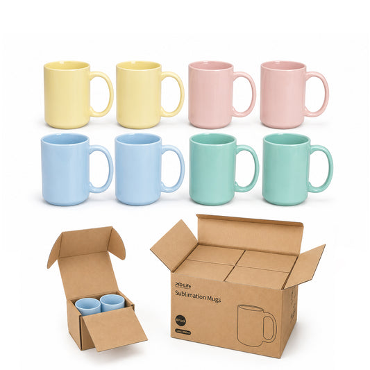 Wholesale 8 Pack Sublimation Mugs 15 OZ Mixed Macaron Colors Ceramic Cups Sublimation Coffee Photo Mug
