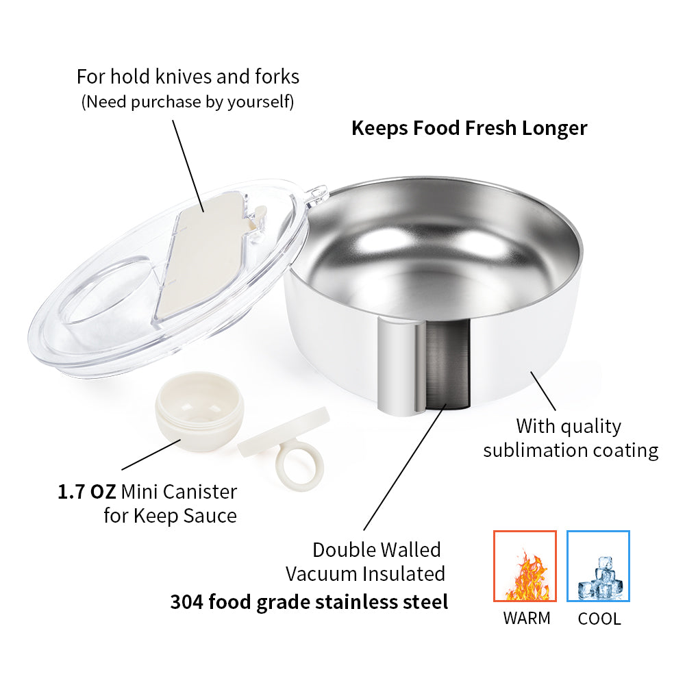 Wholesale Sublimation Blanks Salad Bowl with Lid and Mini Canister, Double Wall Stainless Steel Customizable Lunch Food Storage Bowl (32 OZ 1 QT OR 48 OZ 1.5 QT)