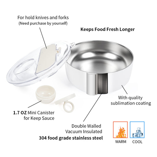 Wholesale Sublimation Blanks Salad Bowl with Lid and Mini Canister, Double Wall Stainless Steel Customizable Lunch Food Storage Bowl for CA(32 OZ 1 QT OR 48 OZ 1.5 QT) (shipping from China)