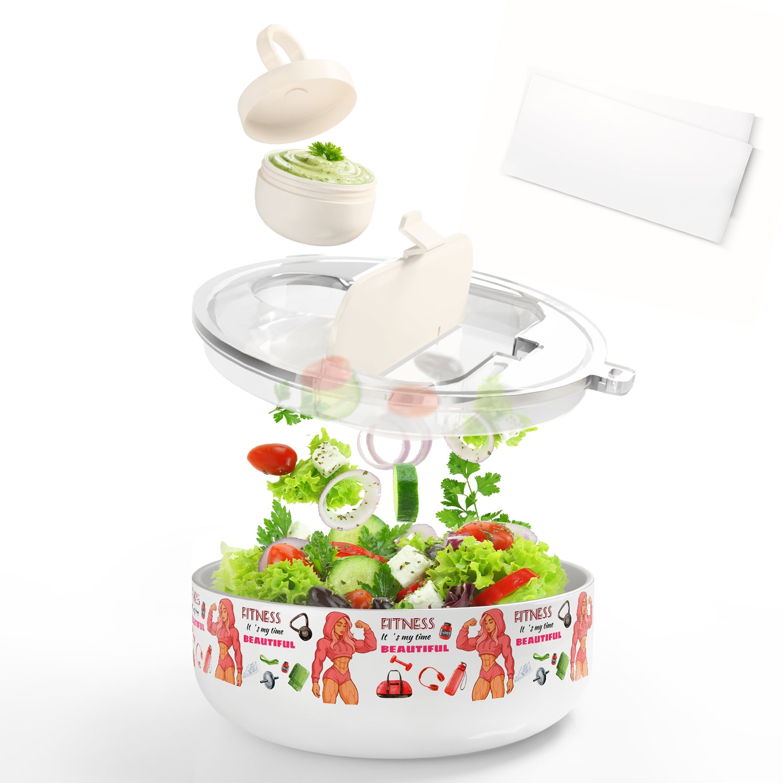 Wholesale Sublimation Blanks Salad Bowl with Lid and Mini Canister, Double Wall Stainless Steel Lunch Food Storage Bowl (32 OZ 1 QT OR 48 OZ 1.5 QT)