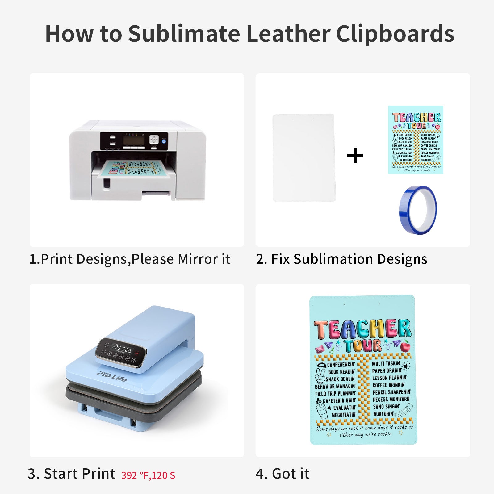 Wholesale 8.6" x 12.2" Sublimation Clipboards Blanks White PU Leather Front A4 Letter Size 8 Pack & 24 Pack & 48 Pack