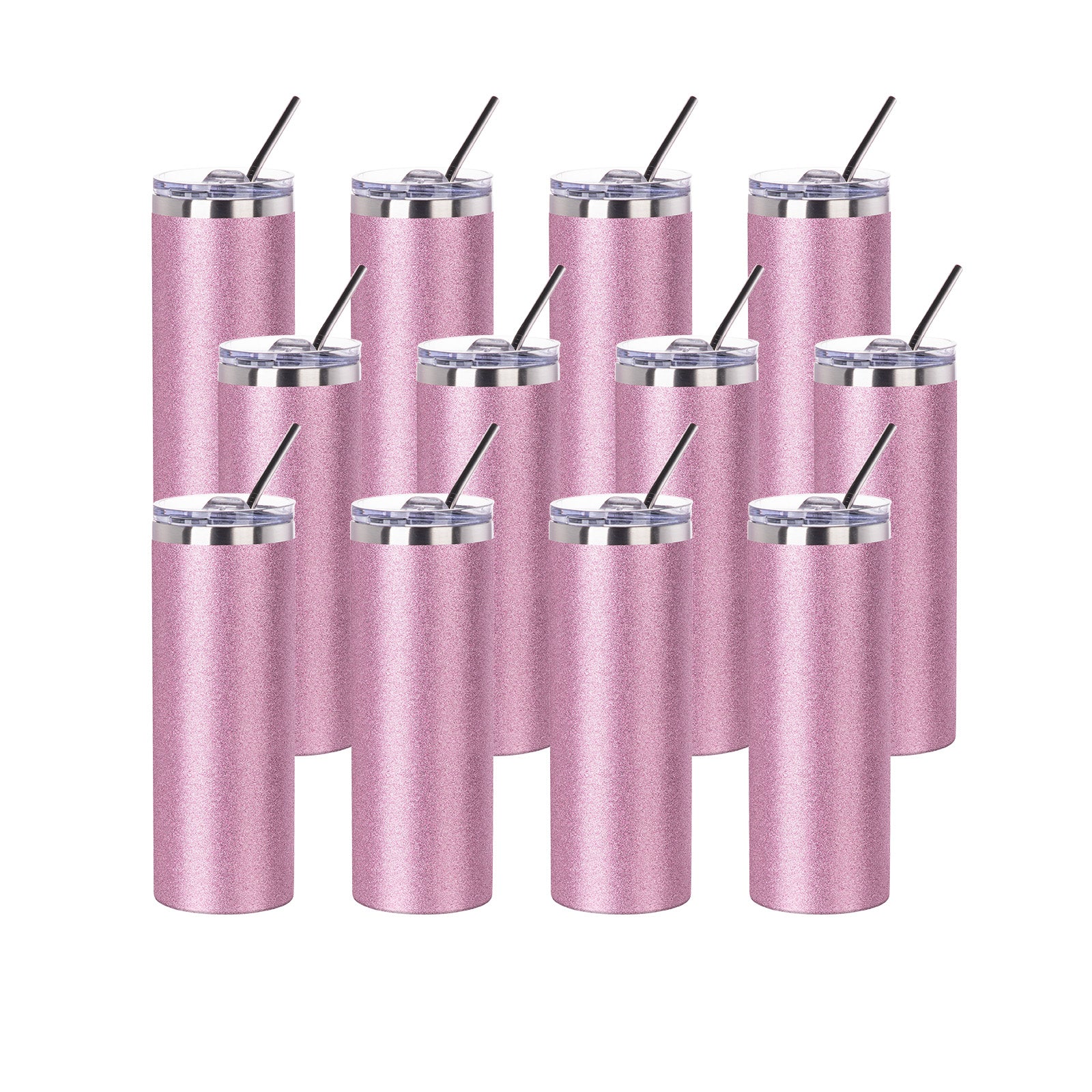 Wholesale Glitter Pink 20 OZ Sublimation Straight Tumbler Bulk With Metal Straw And Slide Lid 8 Pack & 24 Pack & 48 Pack