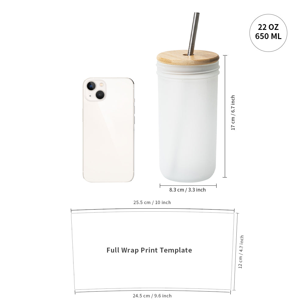 Sublimation Glass Tumbler with Bamboo Lid and Metal Straw 22 oz 4 Pack