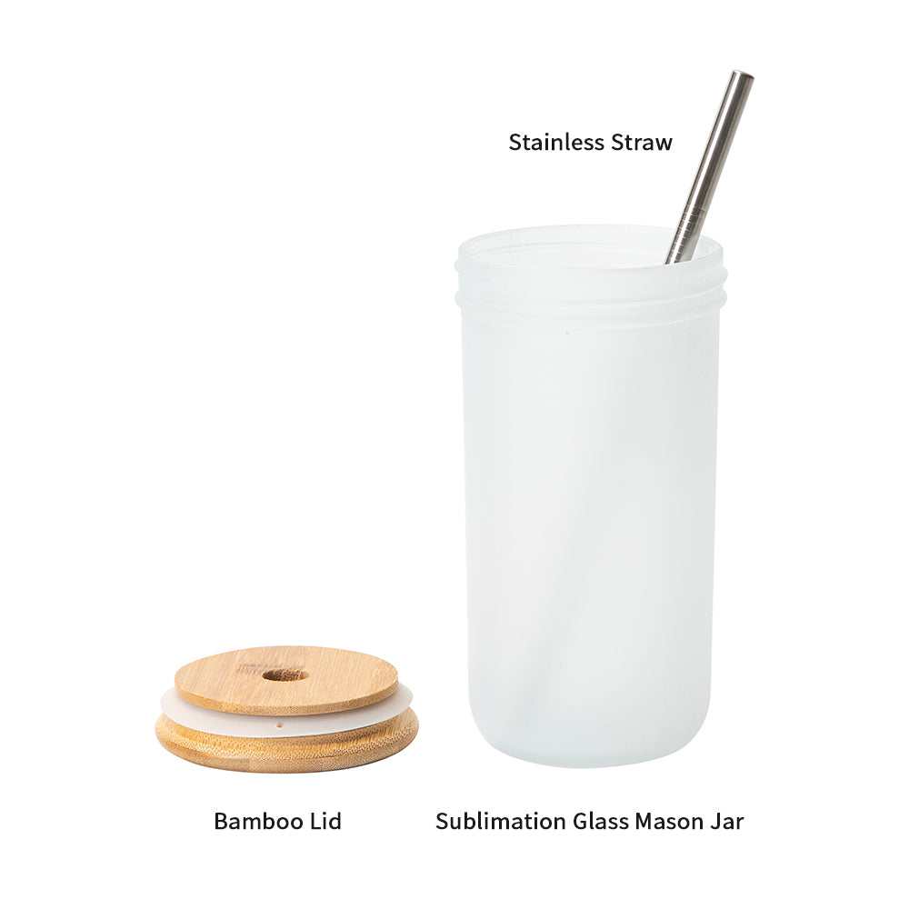 Sublimation Glass Tumbler with Bamboo Lid and Metal Straw 22 oz 4 Pack