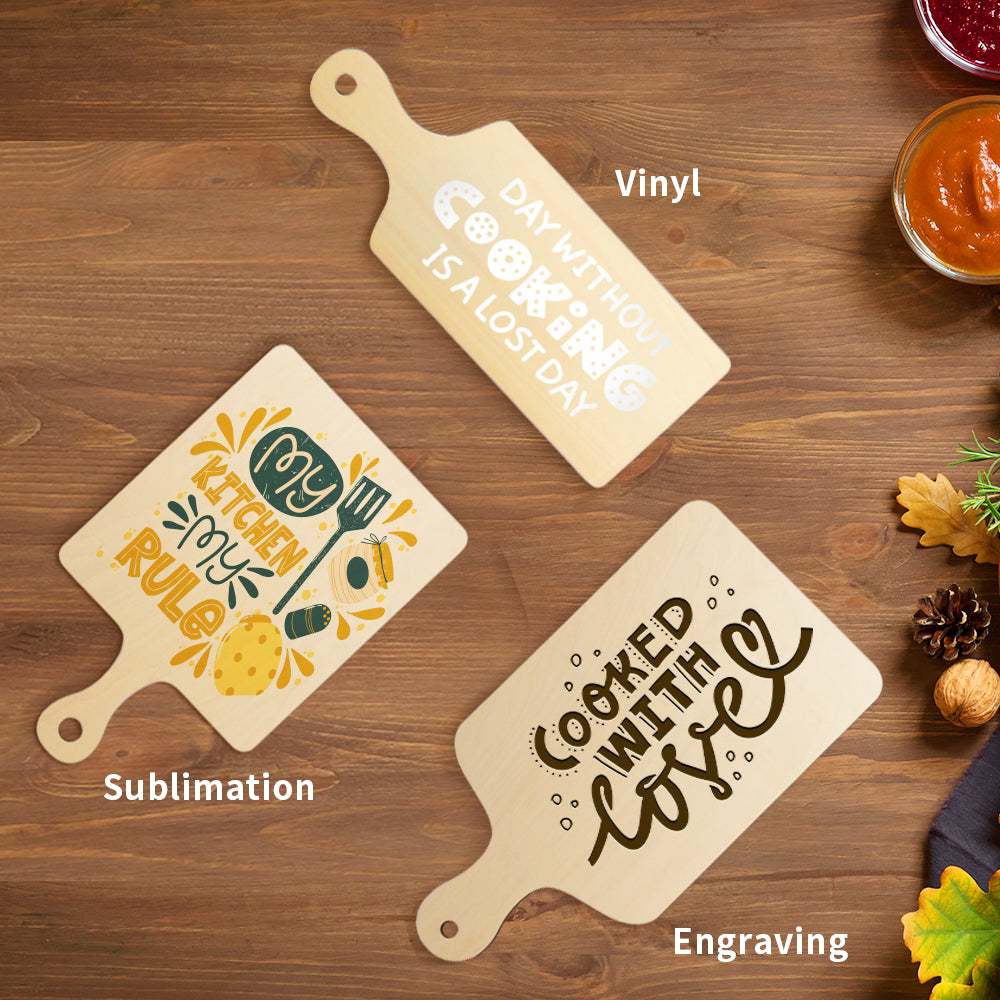 12 Pack Sublimation Plywood Cutting Board Blanks with Handle Wood Chopping Board for Sublimation Home Kitchen Decor (3 Size Options)