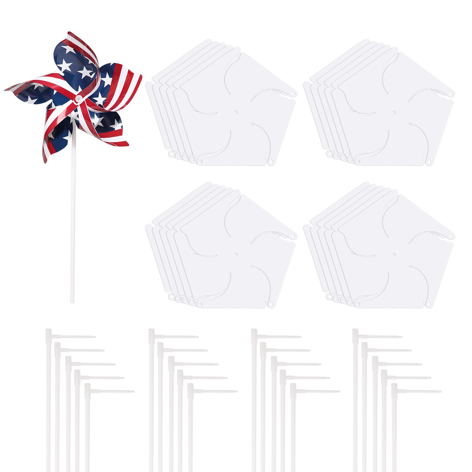 20 Pack Sublimation Windmill White Blanks Bulk 8.6" x 8.3" Plastic Double-sided Printable with 11.7" Plastic Stickers