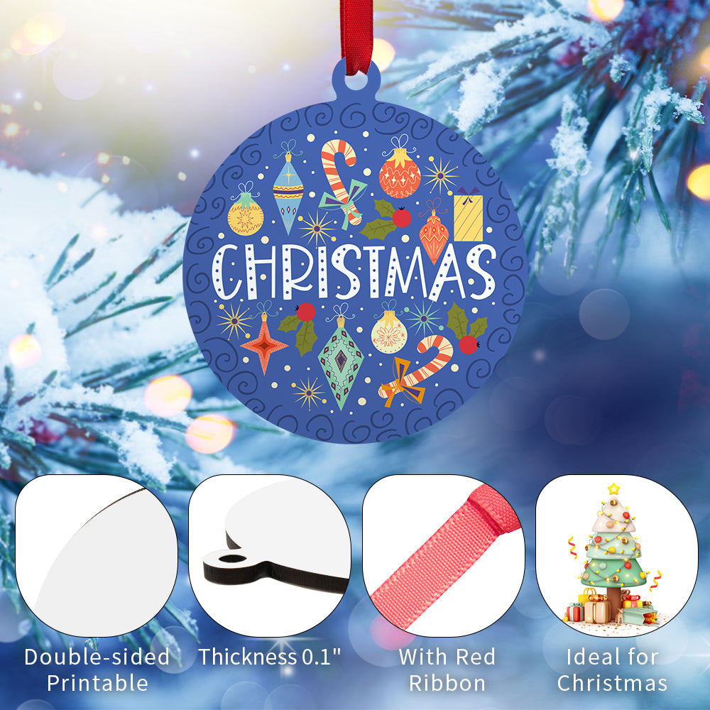 Wholesale Sublimation Hardboard Ornaments Blanks 3 Inch Round MDF Double-Sided Printable Bulk with Red Ribbon for Sublimation Personalized Christmas Tree Home Decor 100 Pack
