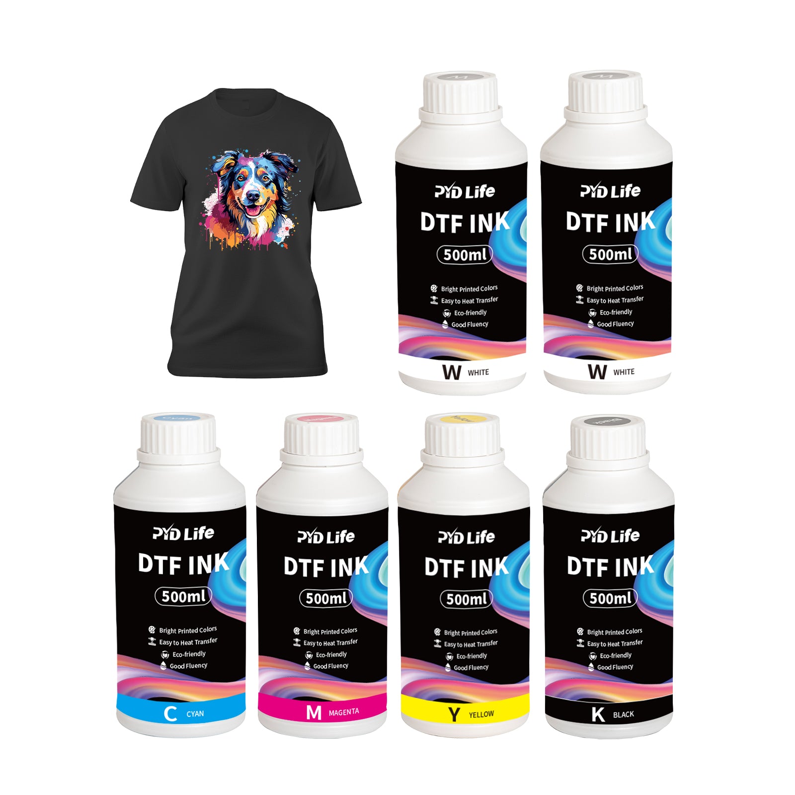 DTF Ink 500 ML x 6,Premium DTF Ink for PET Film Heat Transfer Printing,Refill to DTF Printers 2WH+CMYK(shipping from China)